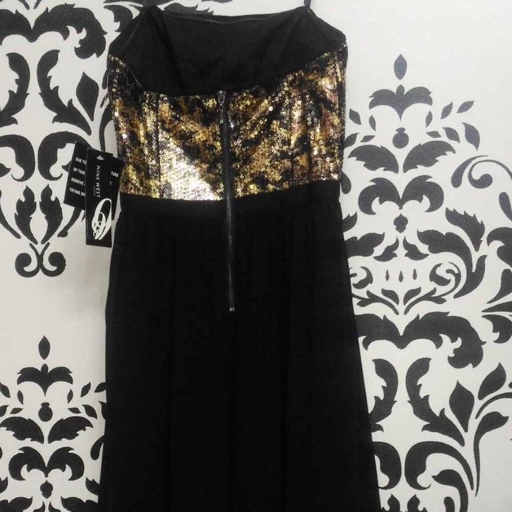 NW Black & Gold Wild Raisin Sequin Strapless High-low Cocktail Dress Sz 6 NWT - Picture 5 of 13